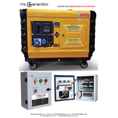 GMD8500INS-E + ATS emergenza rete automatico – Gruppo Elettrogeno Diesel SUPER SILENT 7.5 kVA / 6 kW Monofase